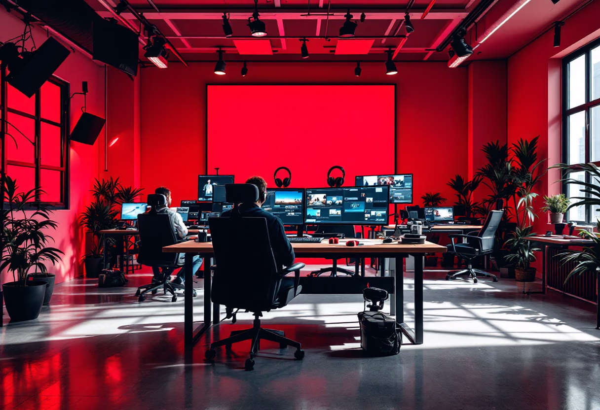 [background image] image of office workspace with desks (for a film production company)