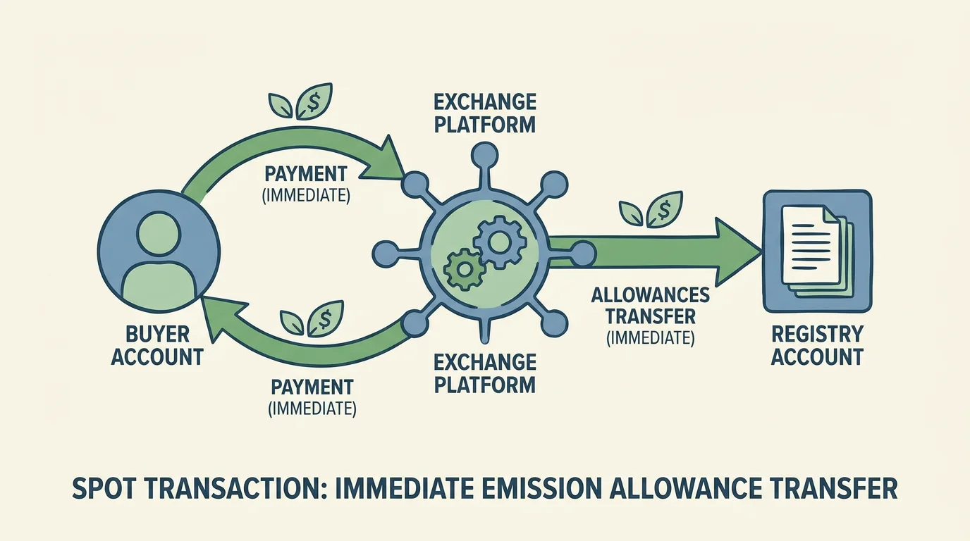 Diagram showing how an EUA spot transaction results in immediate delivery to a registry account