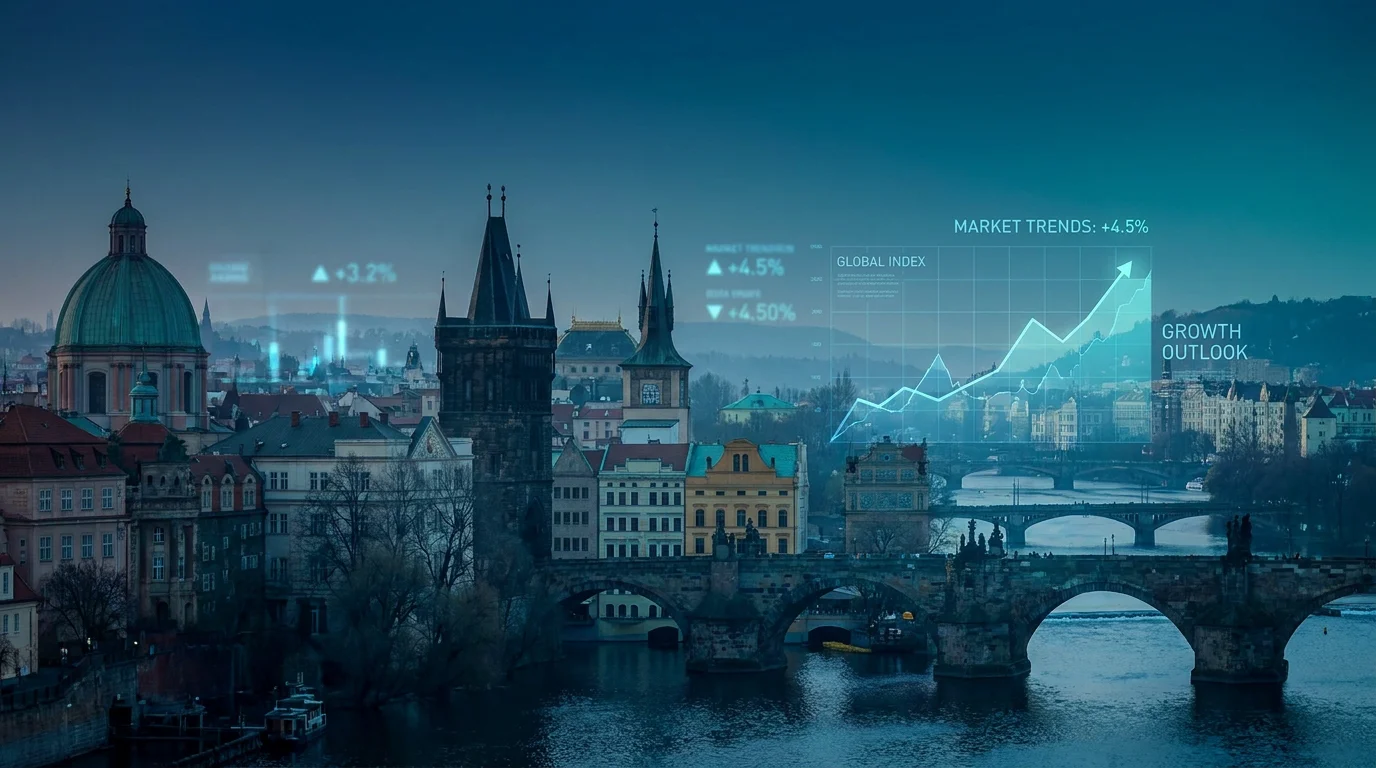 European cityscape at dawn with overlaid carbon market price trend data