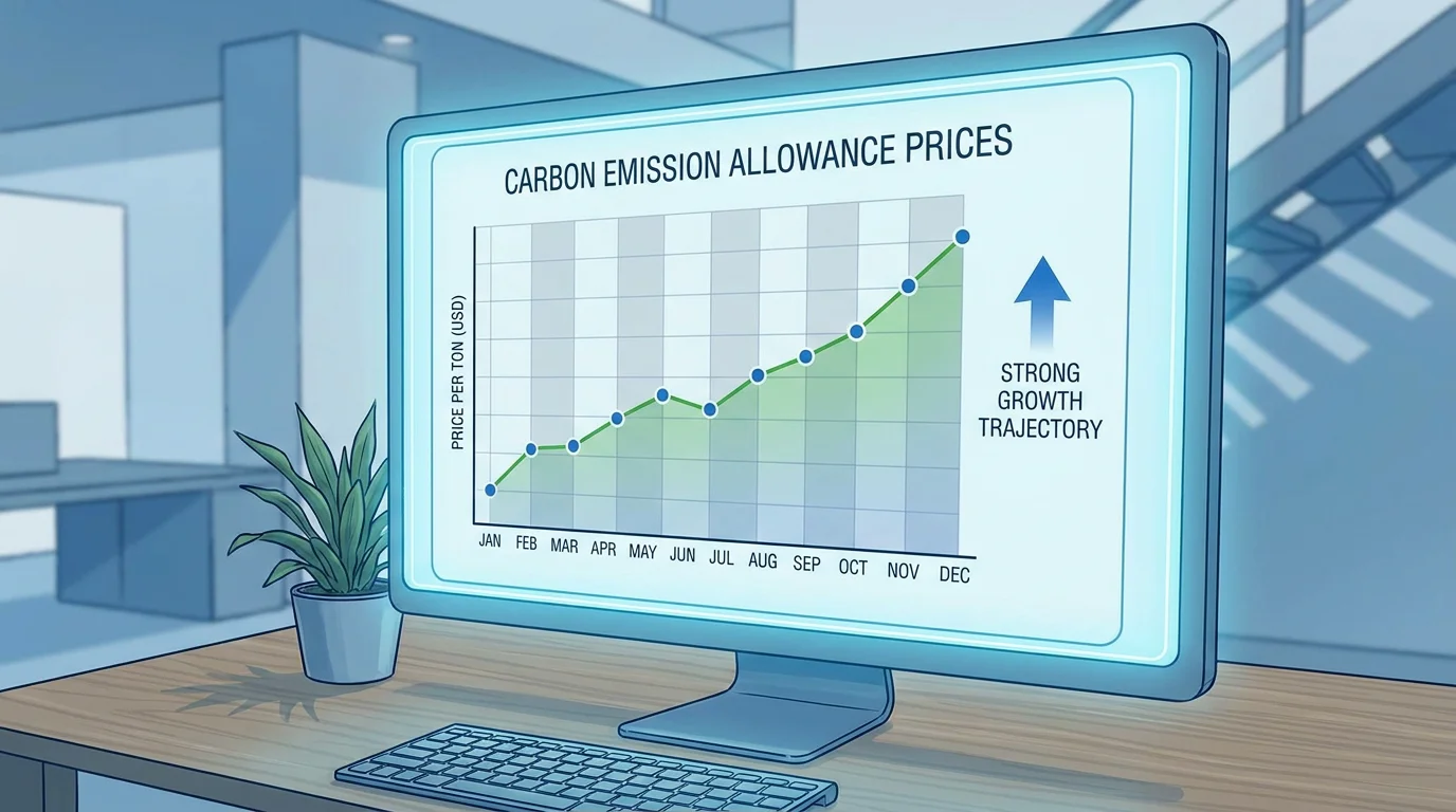 EU carbon allowance price trend chart displayed on a professional trading screen