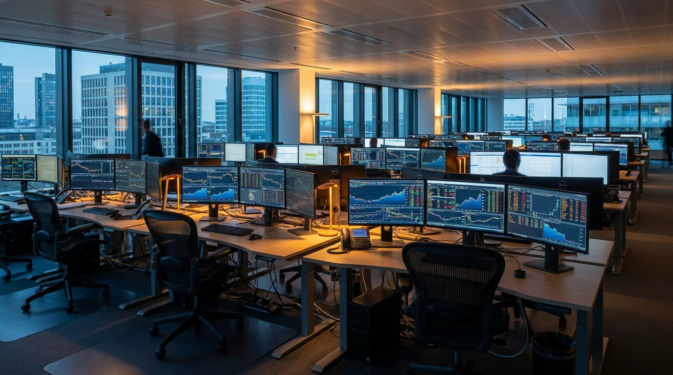 European energy trading environment with commodity price screens displaying natural gas market data
