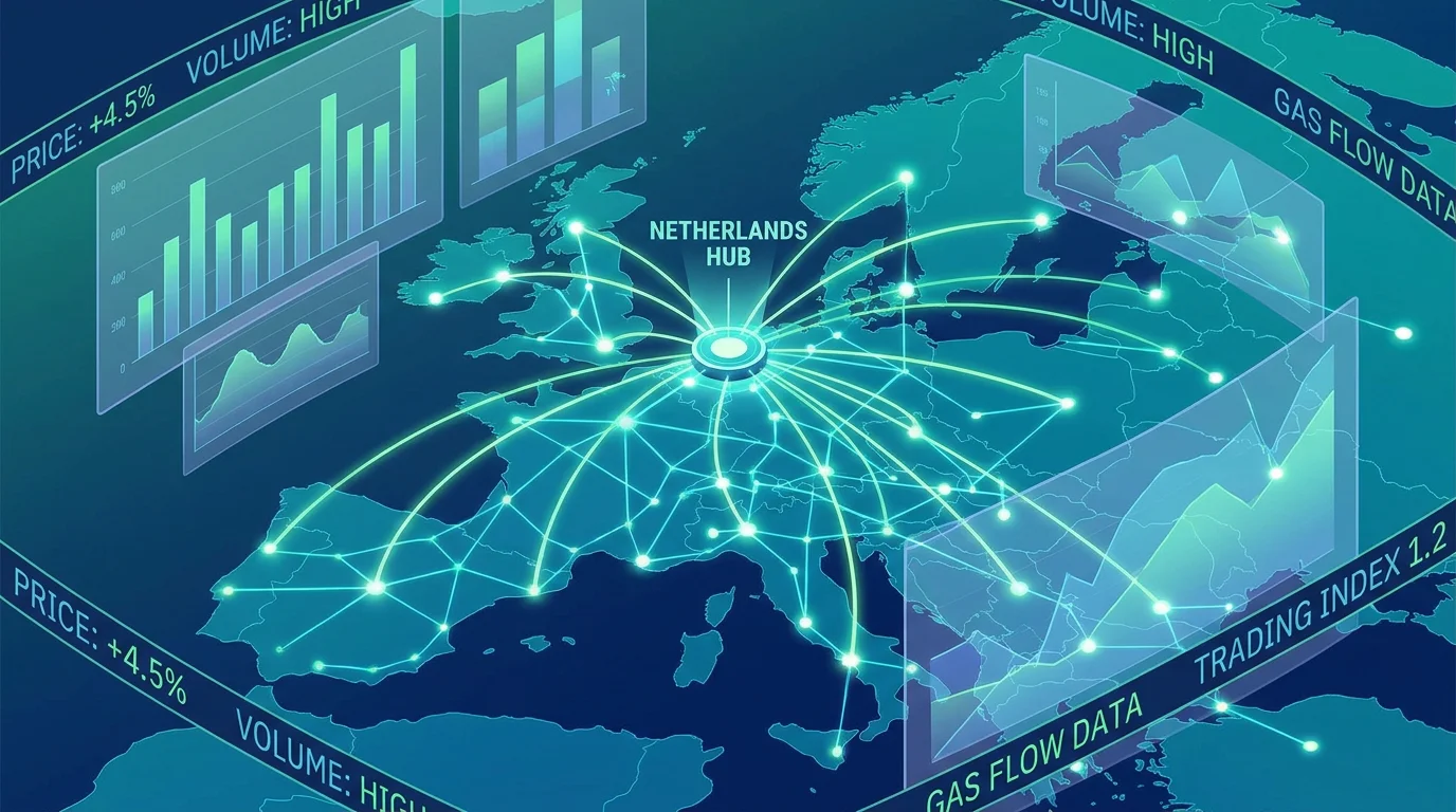 Conceptual illustration of the Dutch TTF virtual gas trading hub connecting European pipeline networks