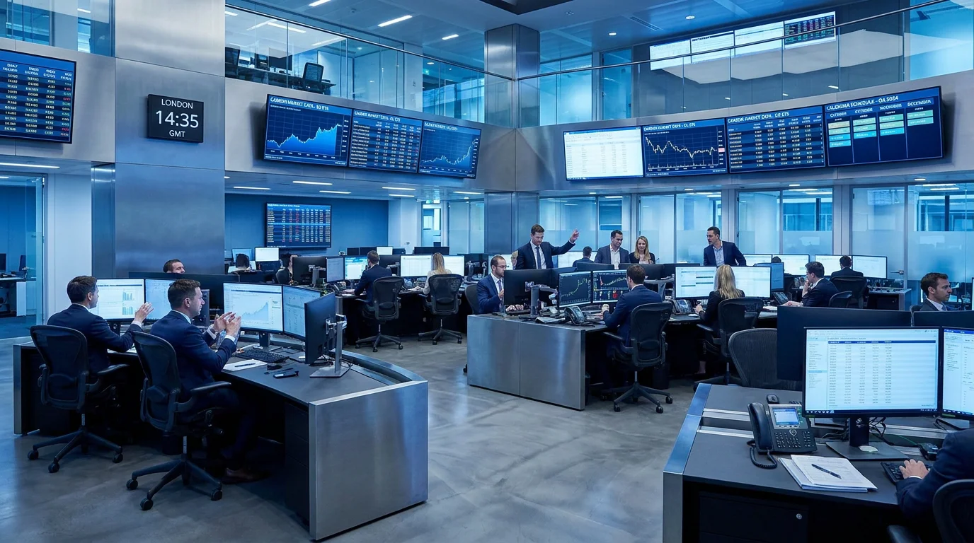 Professional trading environment displaying EU ETS carbon market auction data and schedules