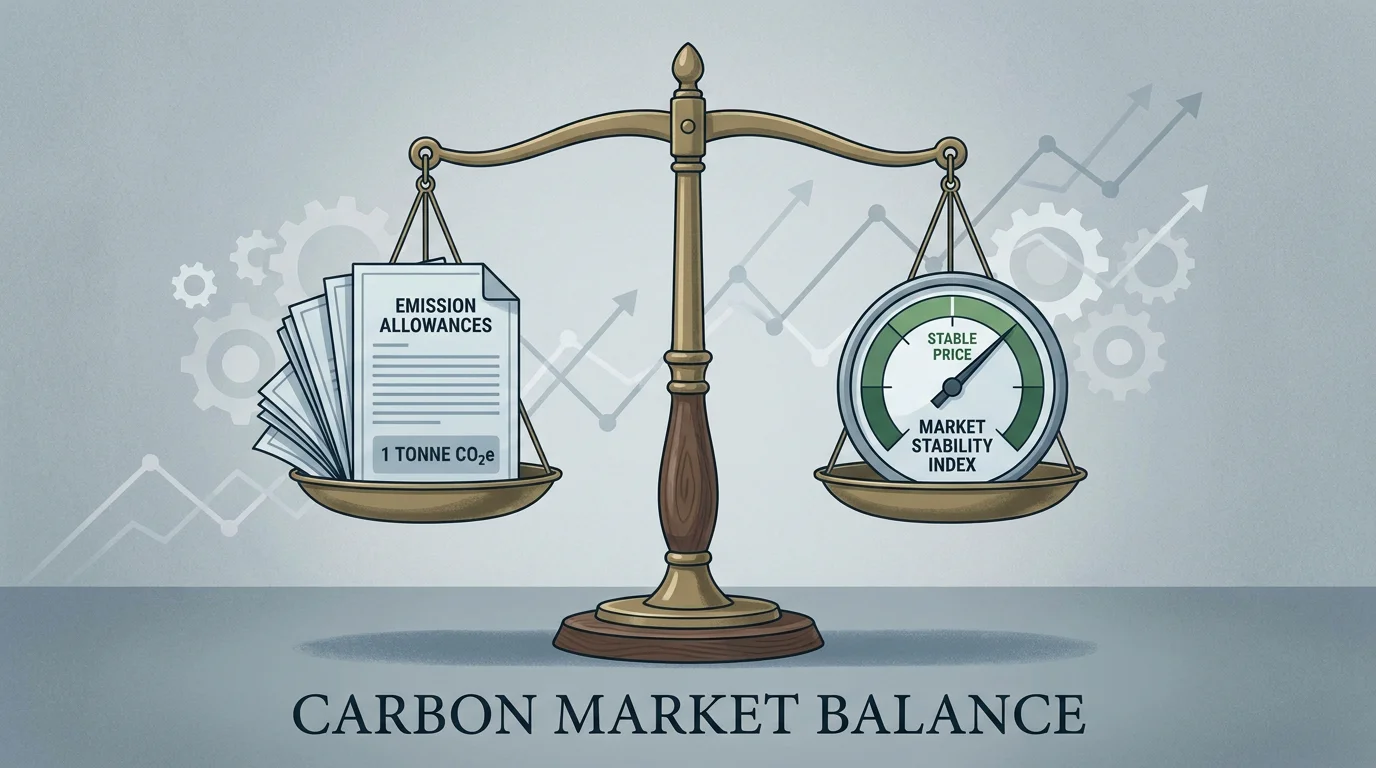 Illustration of a balanced scale representing price stability mechanisms in carbon markets