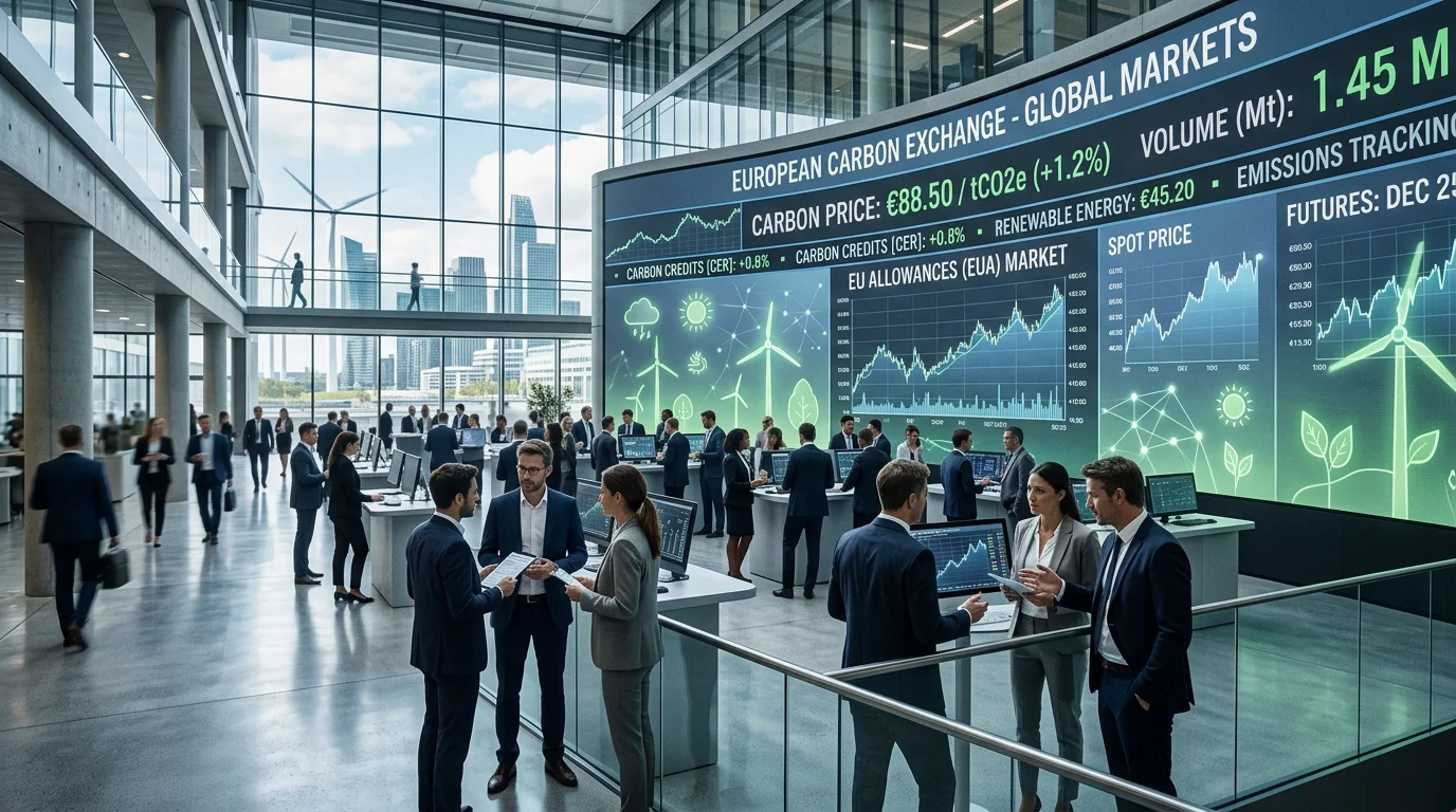 Modern carbon exchange concept with digital price tickers