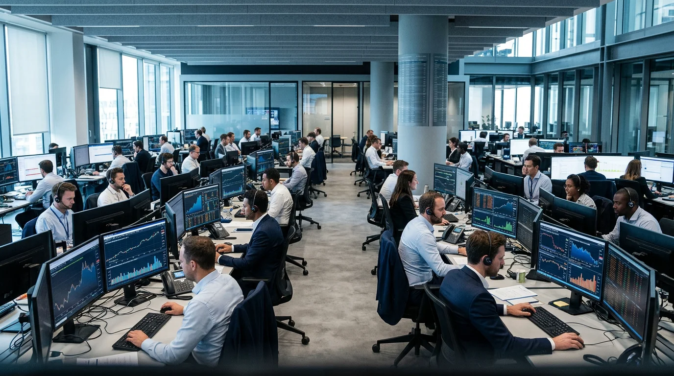 Trading floor screens showing carbon allowance price charts