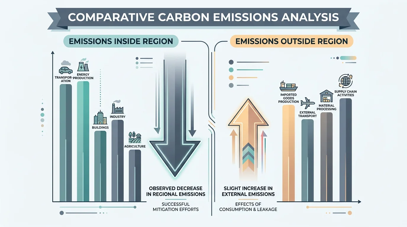 Infographic comparing emissions reduced inside the EU against emissions rising abroad