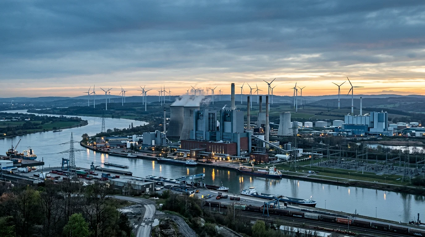 European industrial and renewable energy landscape at dawn representing carbon market transition