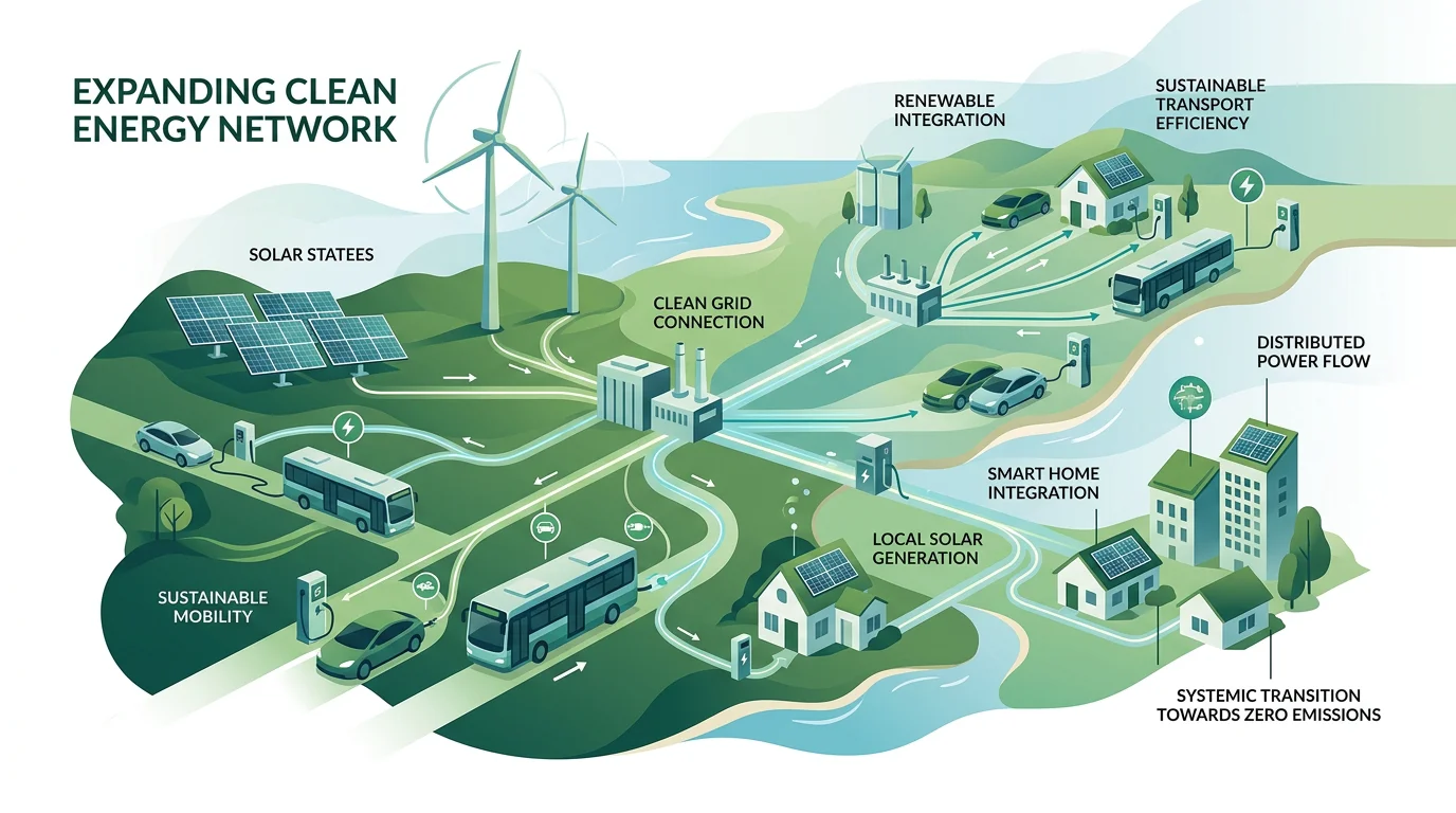 Network of buildings, transport and renewables representing expanded carbon pricing coverage