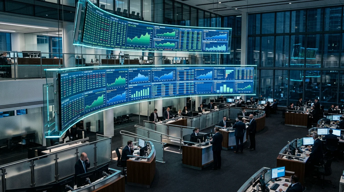 Modern secondary market trading environment with live price screens