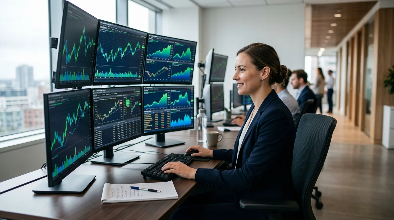 Analyst monitoring live prices on a modern trading desk
