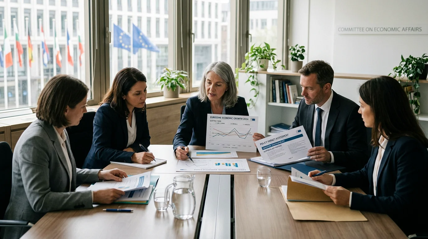 Policy officials reviewing carbon market reform documents