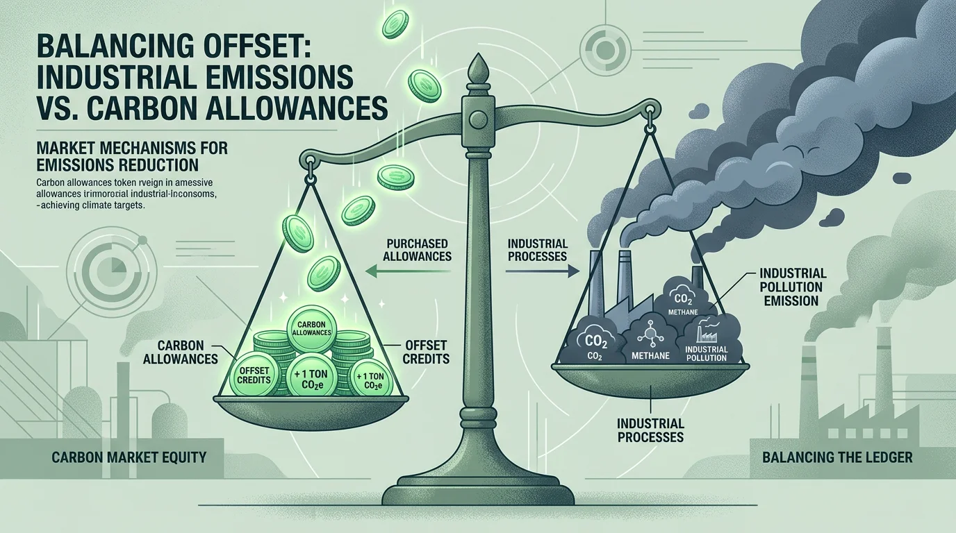 Balance scale illustrating carbon allowance supply and demand adjustment
