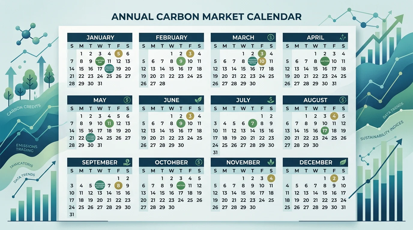 Illustration of an annual auction calendar with highlighted carbon trading days