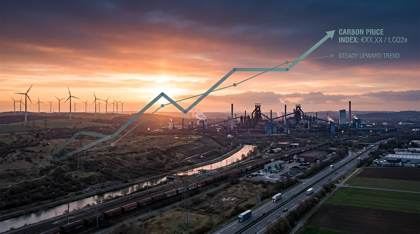 European industrial and energy landscape at sunrise representing the carbon market and low-carbon transition