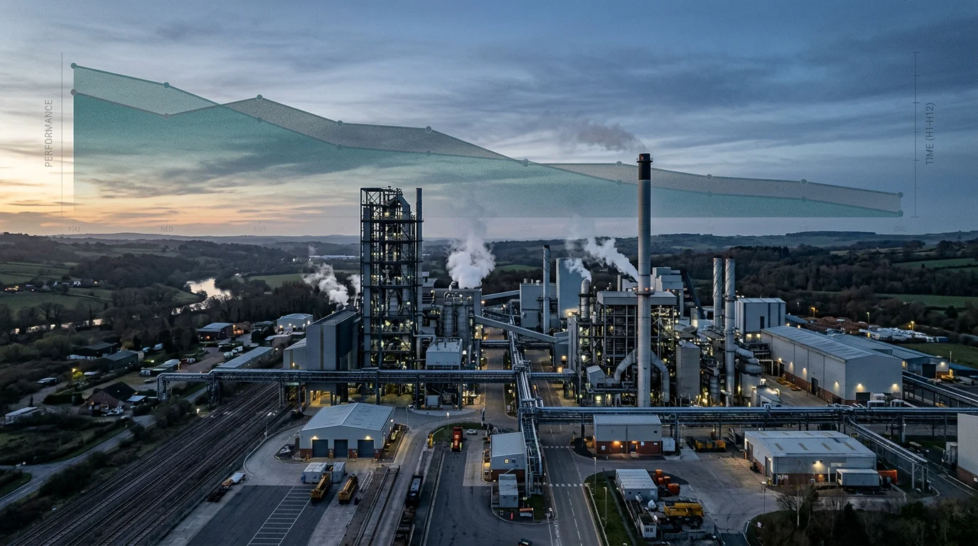 Industrial plant at dawn illustrating a declining emissions cap under a carbon market