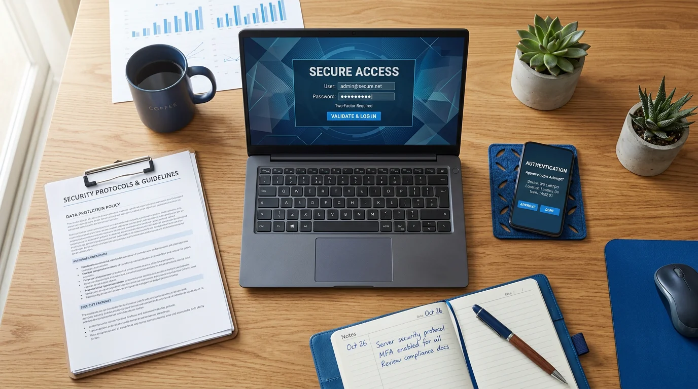 Workspace showing the secure account registration and authentication process