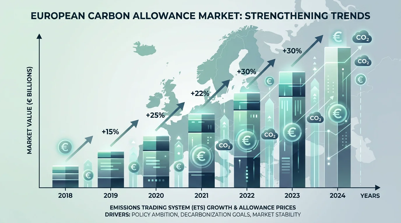 Bar chart illustration showing the growth of the EU carbon allowance market
