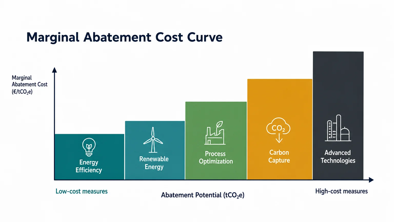 Illustration of an ascending marginal abatement cost curve