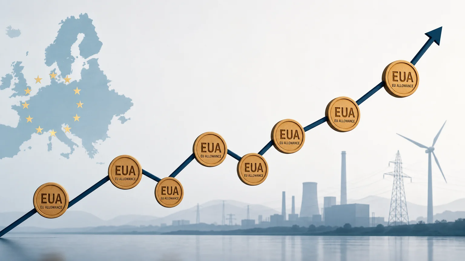 Editorial illustration of rising EU carbon allowance prices