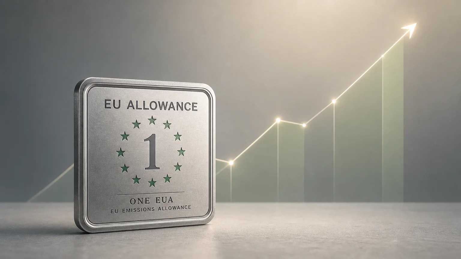 Editorial illustration of an EU emissions allowance and rising price outlook