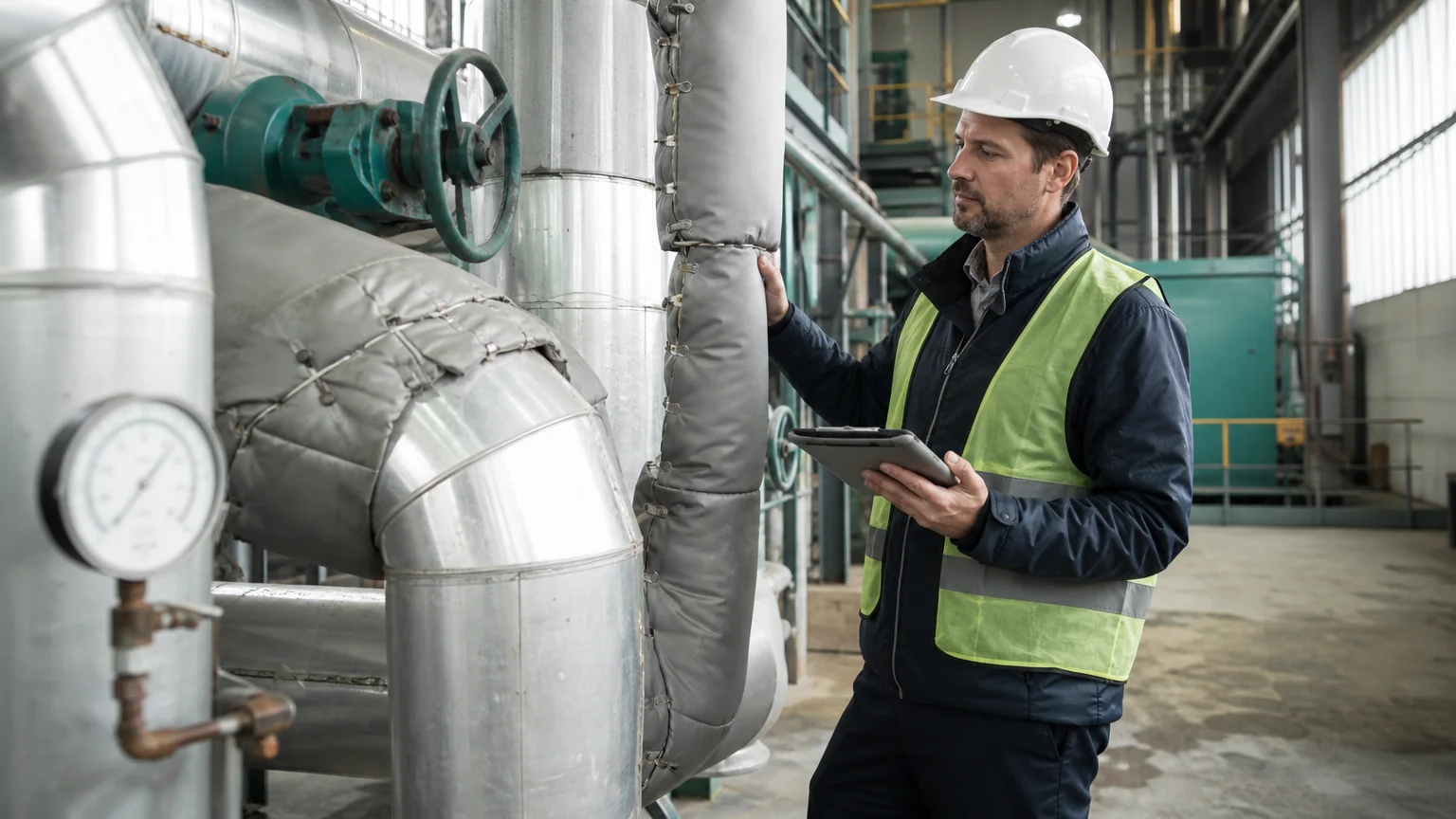 Industrial energy manager evaluating a practical emissions reduction project