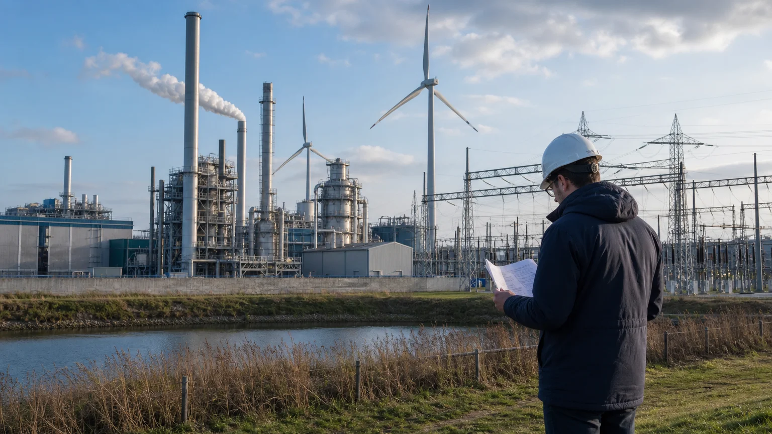 Industrial facility and renewable power assets illustrating EU carbon price drivers