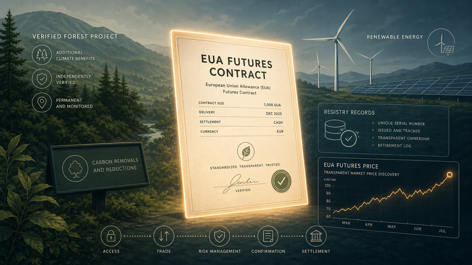 Carbon offset futures contract represented as a standardized market instrument