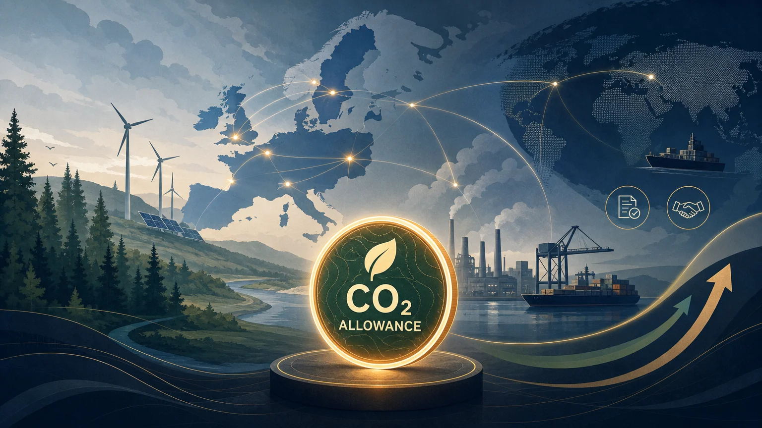 Editorial cover illustration for carbon market price trends