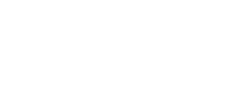 Black stylized parrot head logo facing right with a prominent beak and eye detail.