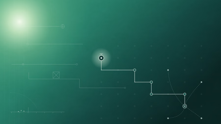 Line tracing back from an error node across a network to a glowing root-cause node several hops away..