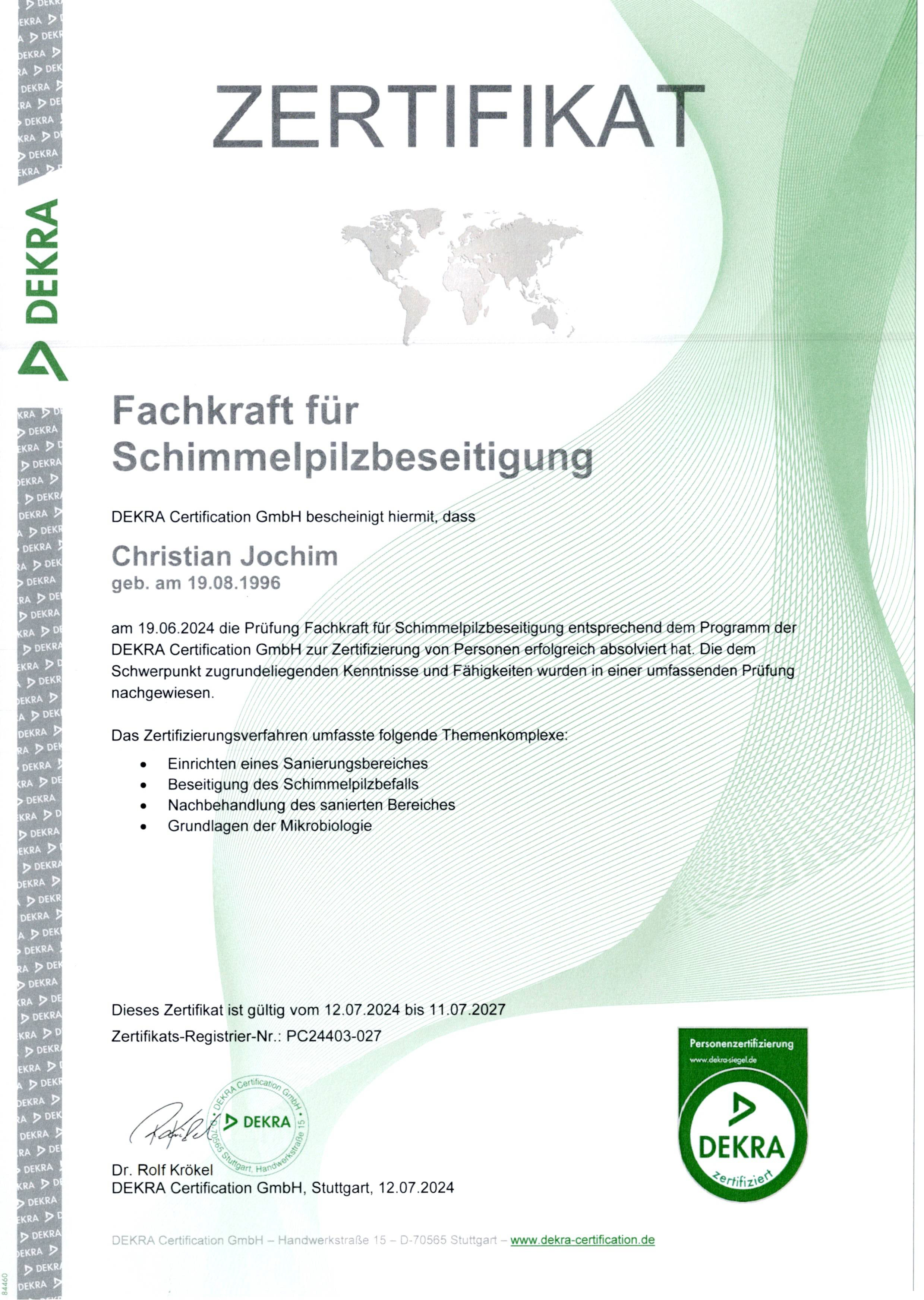 Zertifizierte Fachkraft für Schimmelpilzbeseitigung