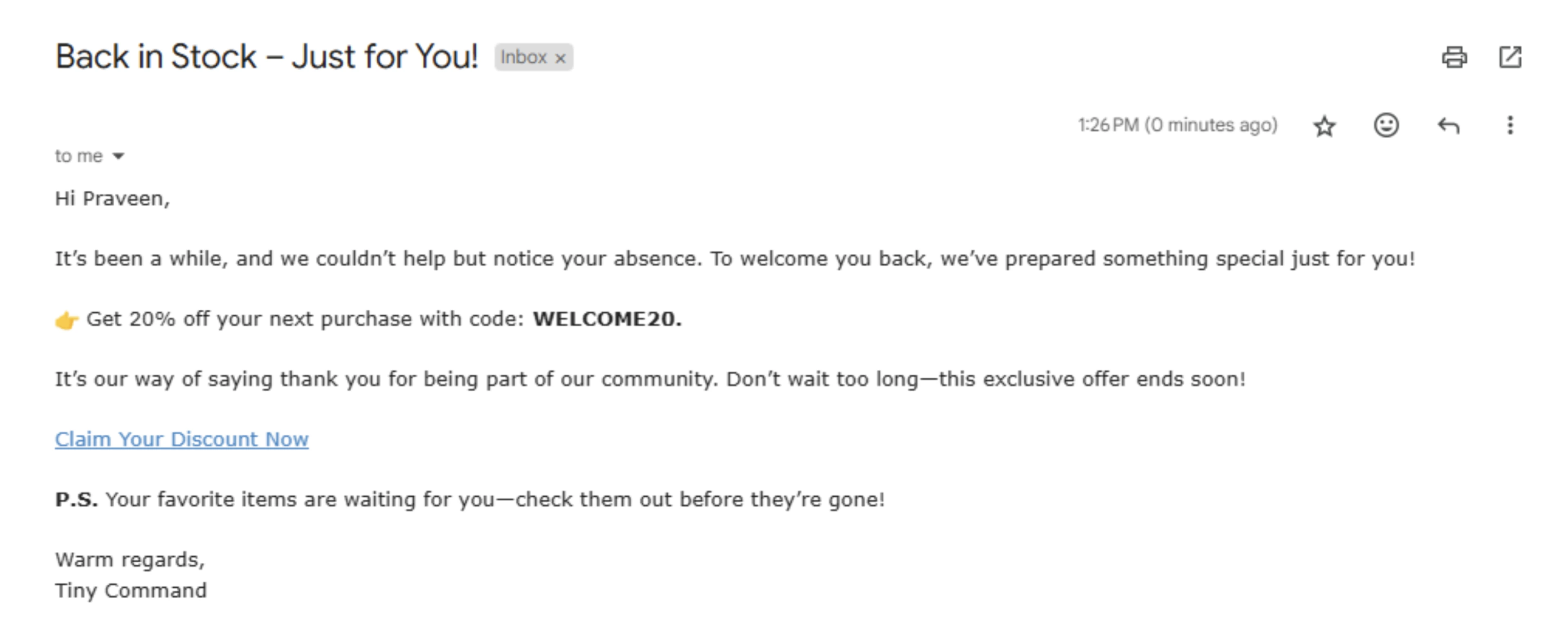 Example of an email template‍ - Automate your work at tinycommand.com