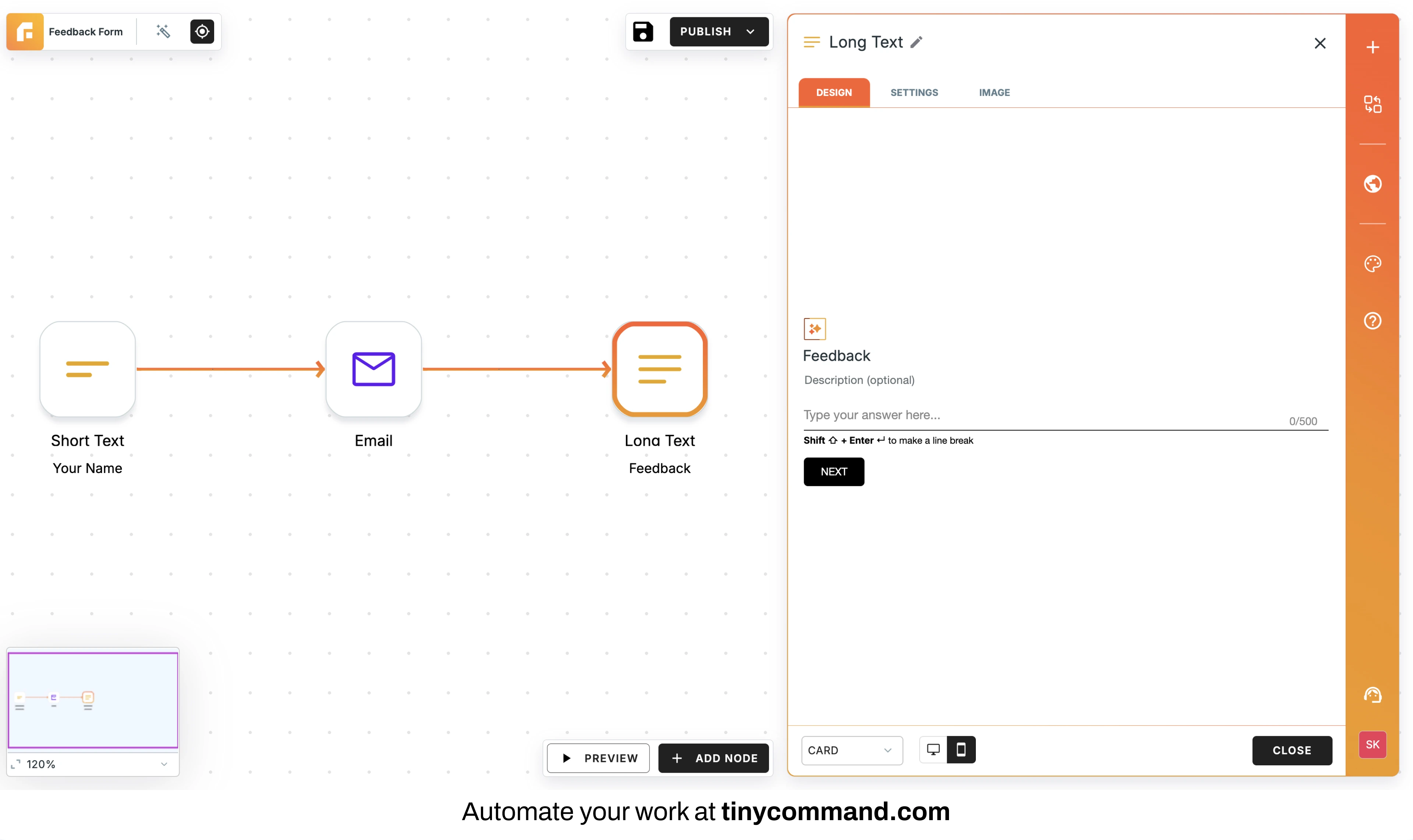 Conversational forms - Automate your work at tinycommand.com