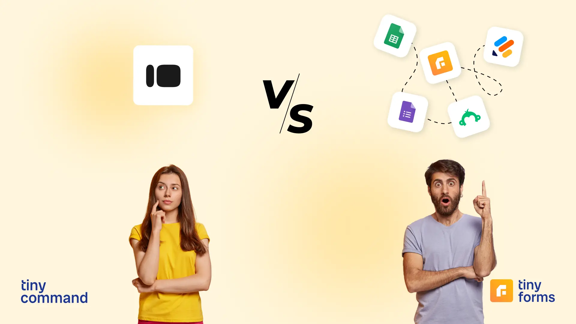 Automate your work at tinycommand.com -TinyCommand vs traditional form builder tools like Google Forms, Typeform, and SurveyMonkey – simplified workflow comparison.