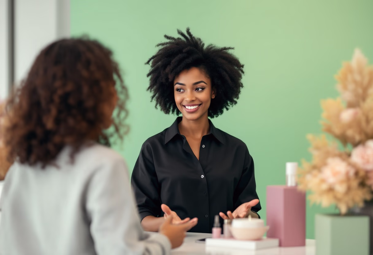 image of an employee assisting a customer in a department store