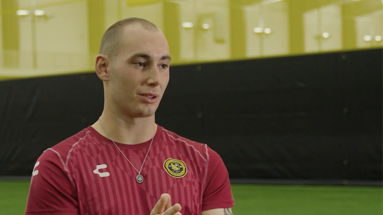 Ben Martino being interviewed at the training facility