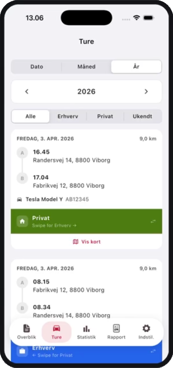 intopit Fleet app, liste over ture