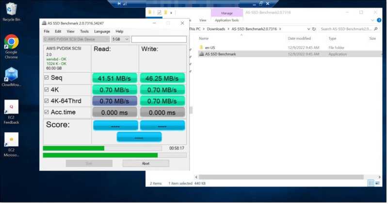 Image - Running of AS SSD Benchmark on an instance of AWS