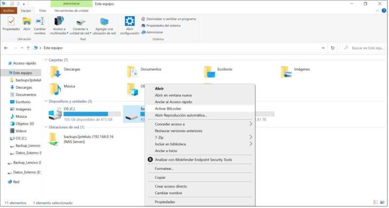 Image - Example of activating BitLocker on an external drive in Windows 10