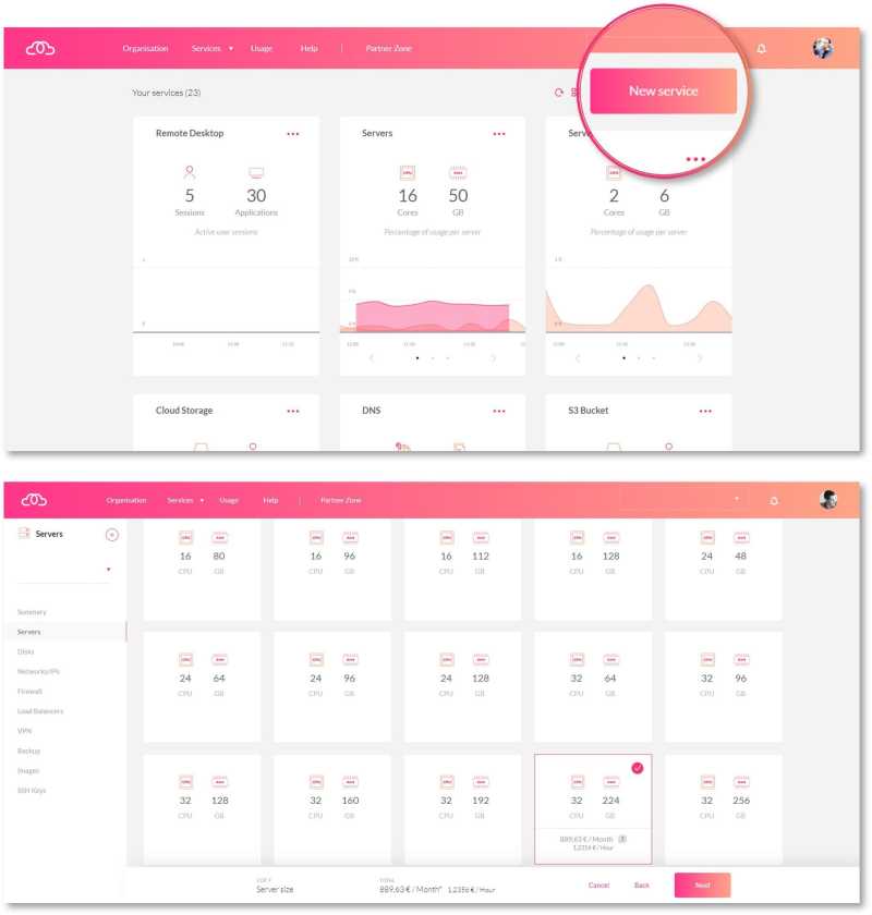 Select the server size when deploying a new service