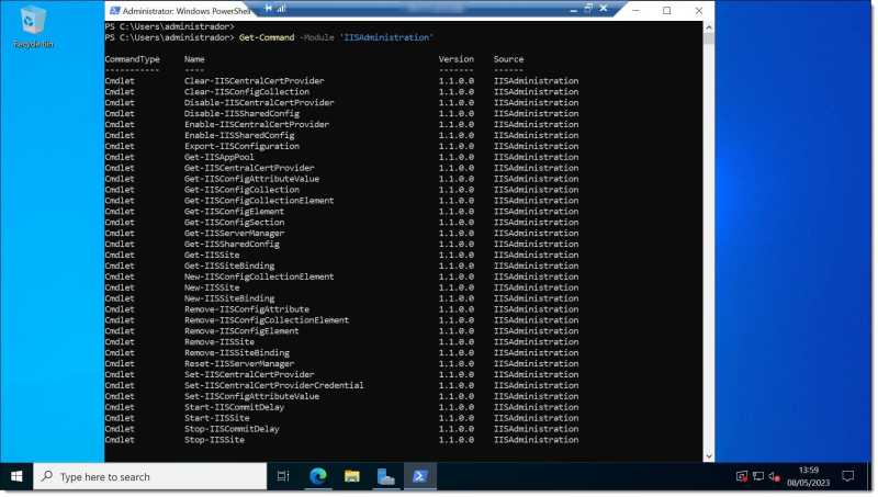 Image - Check the PowerShell commands available for managing IIS