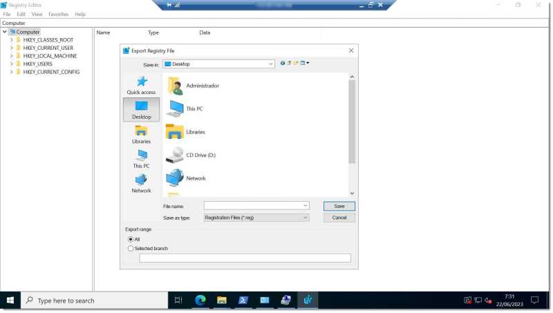 Image - Select the part of the registry that you want to save and choose a target path