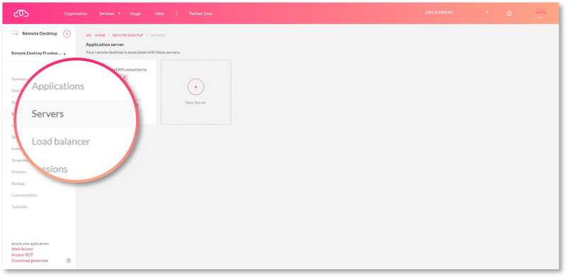 Access the Servers section (in Remote Desktop) where you can deploy a new server