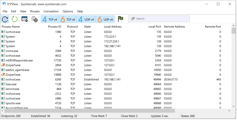 Outils pour l'administrateur système : TCPView