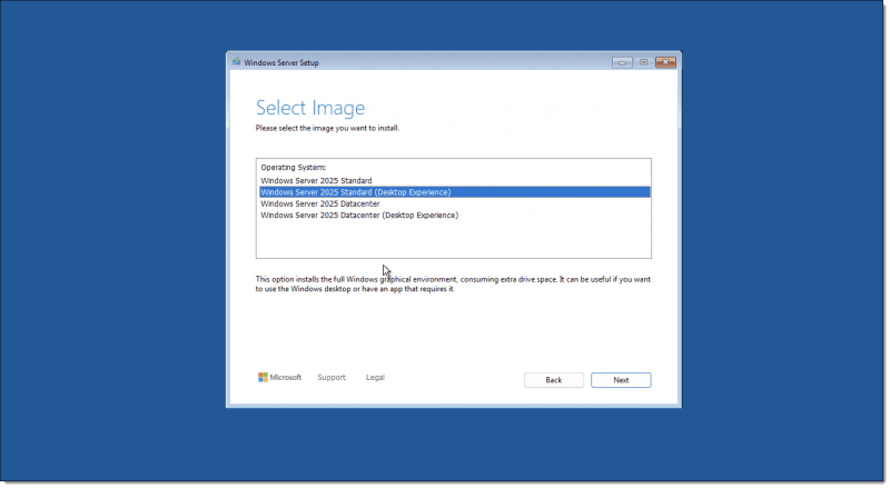 Imagen. Pantalla de instalación de Windows Server 2025