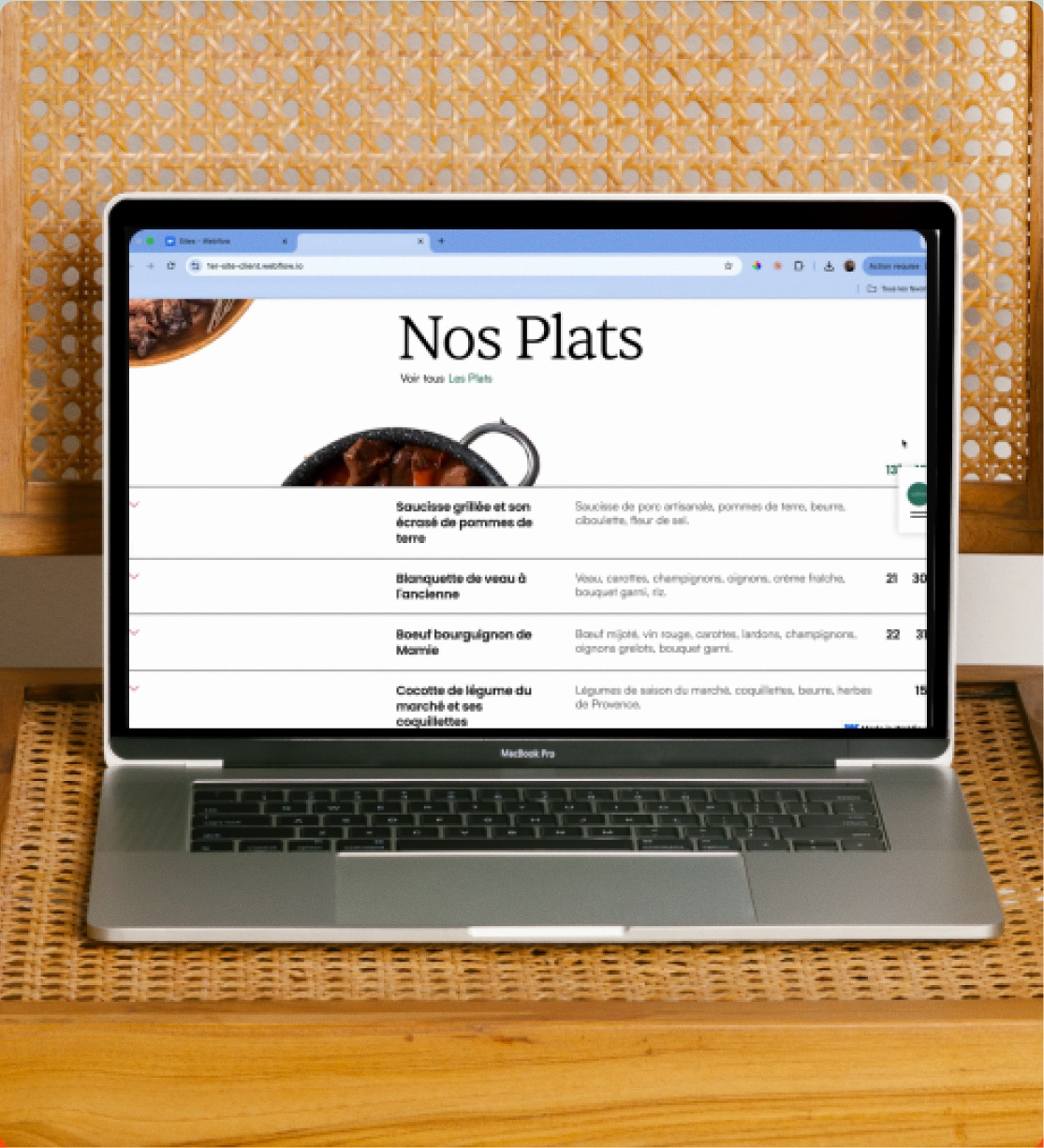 Screenshot du site internet conçu pour Chez Marie-Louise à Cagnes-sur-Mer