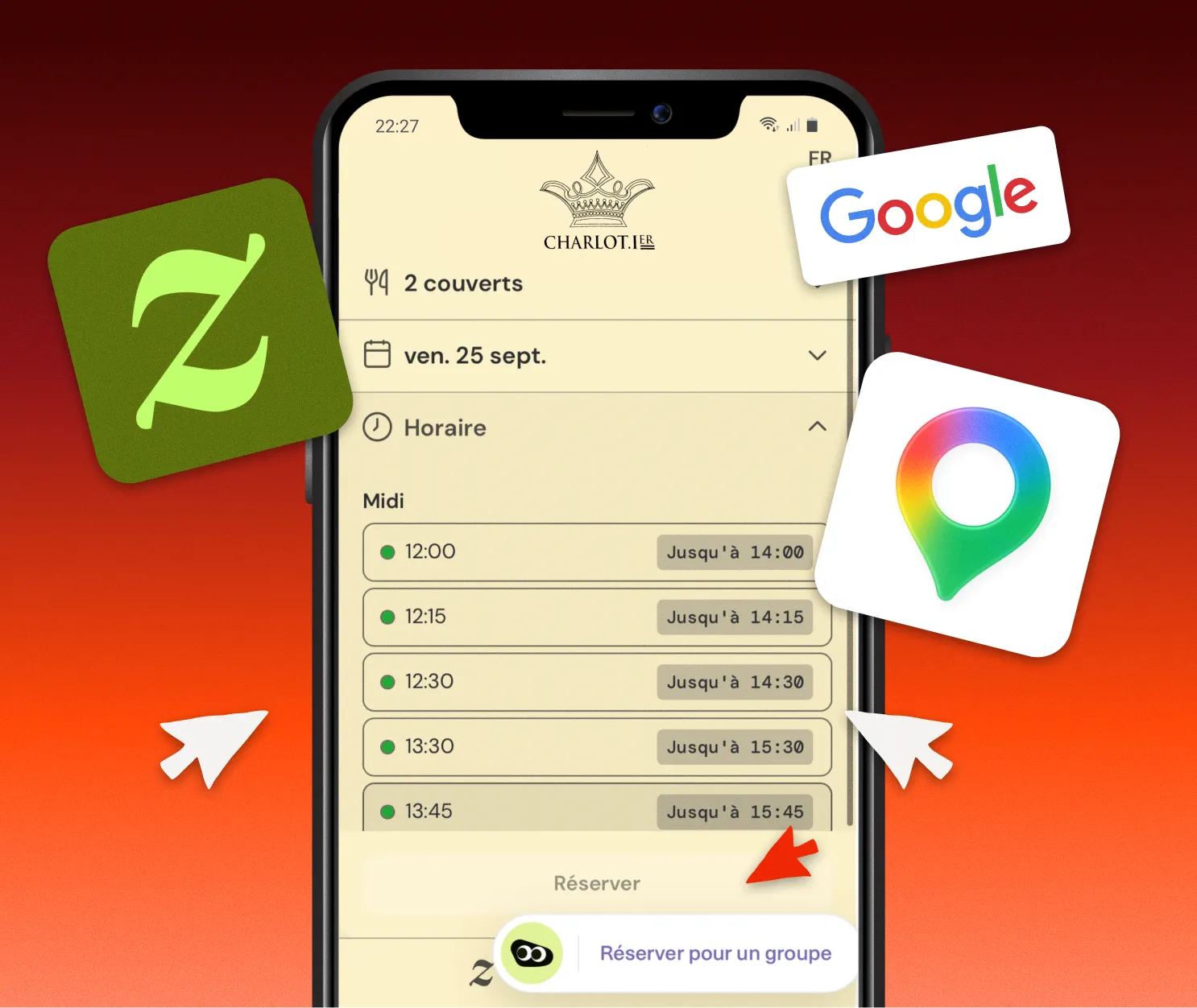Module de réservation et carte Google Maps intégrés sur le site d'un restaurant