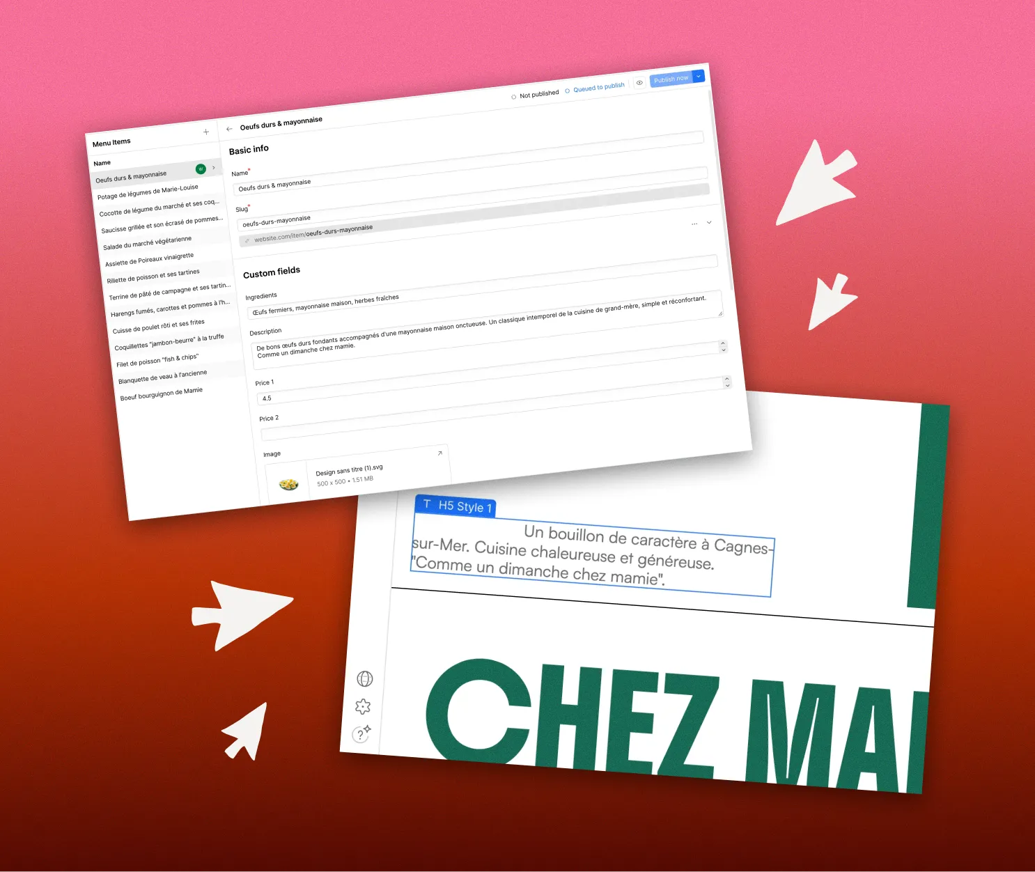 Interface d'édition permettant au restaurateur de modifier son site en autonomie