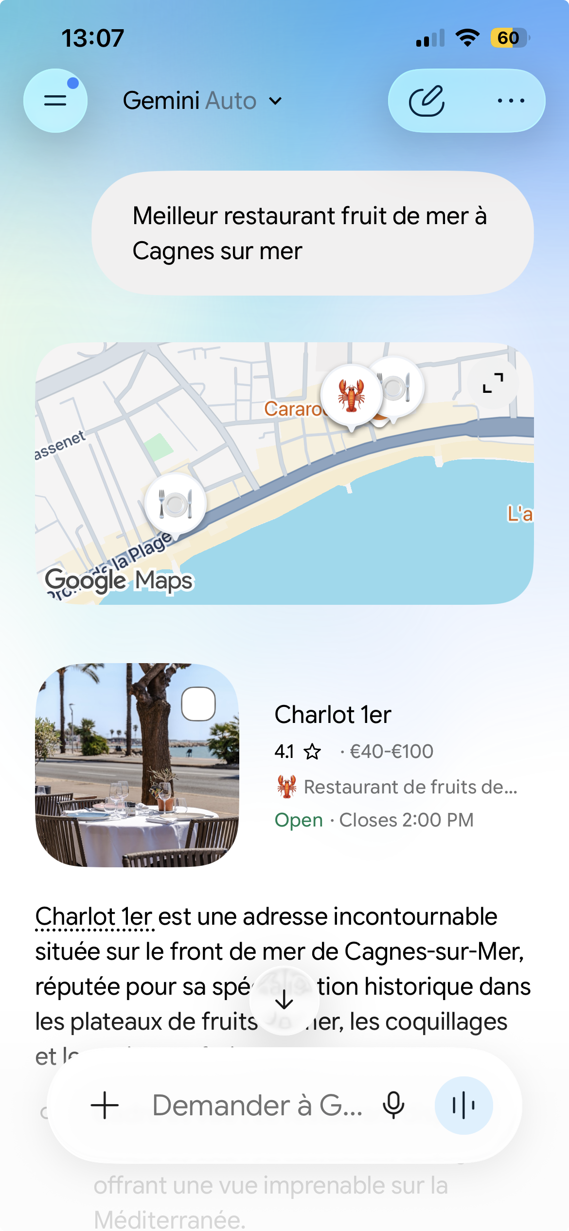 Recherche de restaurant sur mobile avec Google et les IA
